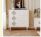 Luxury French Retro Sideboard Buffet Cabinet – Handcrafted Solid Wood with Begonia Glass & Designer Fretwork