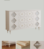 Luxury French Retro Sideboard Buffet Cabinet – Handcrafted Solid Wood with Begonia Glass & Designer Fretwork