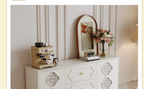 Luxury French Retro Sideboard Buffet Cabinet – Handcrafted Solid Wood with Begonia Glass & Designer Fretwork