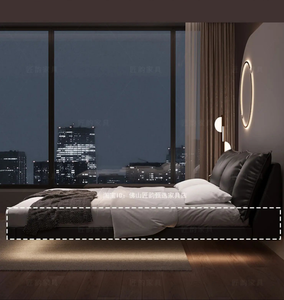 Truffle Brown Floating Modern Retro Genuine Leather Bed with Storage & Nightstands(Floats 15cm from ground)