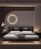 Truffle Brown Floating Modern Retro Genuine Leather Bed with Storage & Nightstands(Floats 15cm from ground)