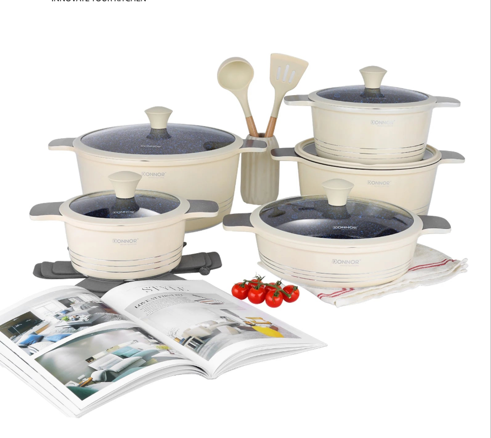 15-Piece Granite-Coated Ceramic Cookware Set – White, Purple, or Dark Grey PFAS, PFOA, and PTFE Free WHIMSICAL HOME OF CREATIONS