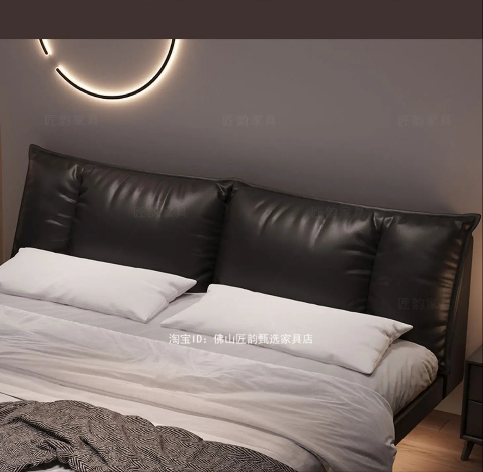 Truffle Brown Floating Modern Retro Genuine Leather Bed with Storage & Nightstands(Floats 15cm from ground)