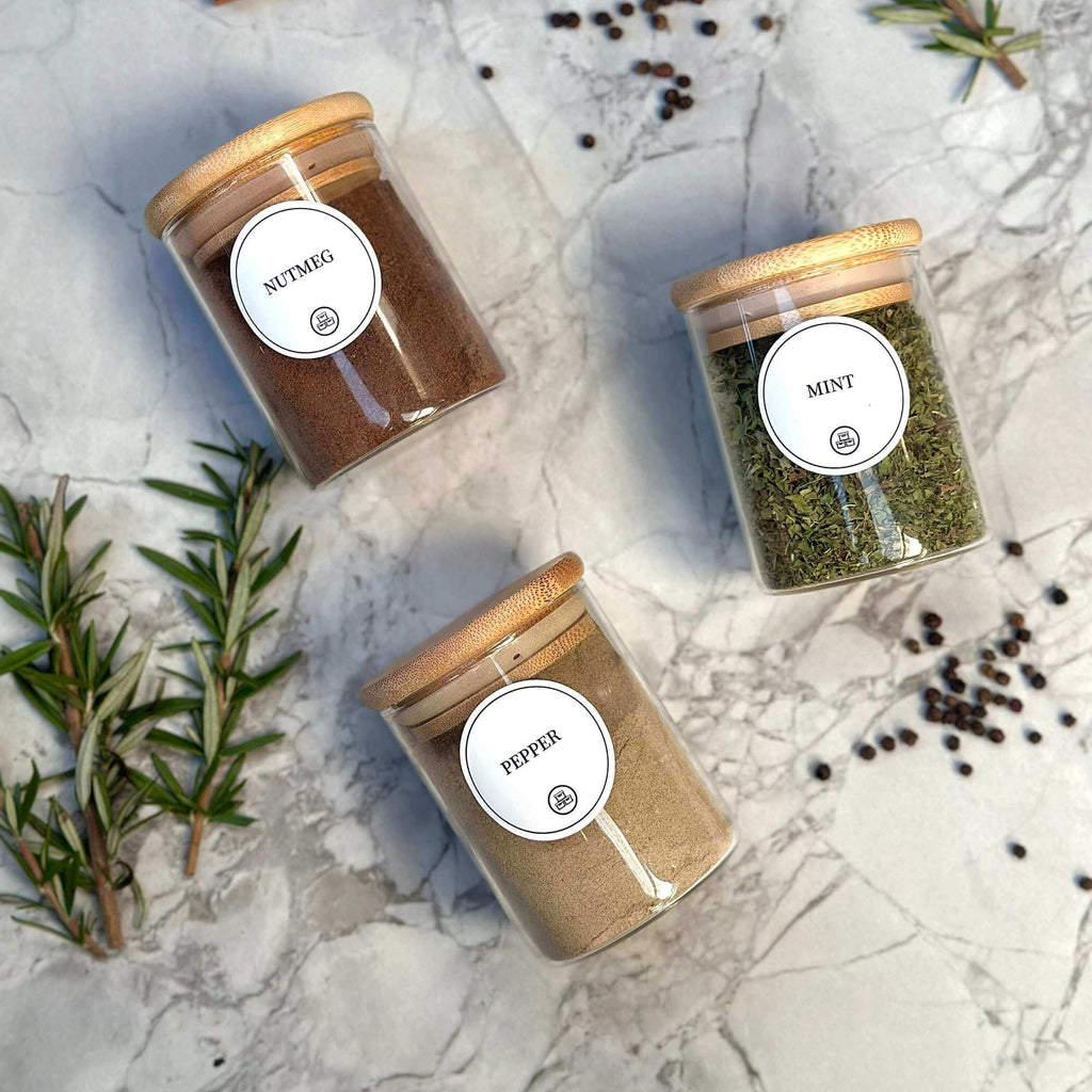 Round Glass Spice Jars with Bamboo Lid – 3 Sizes-2