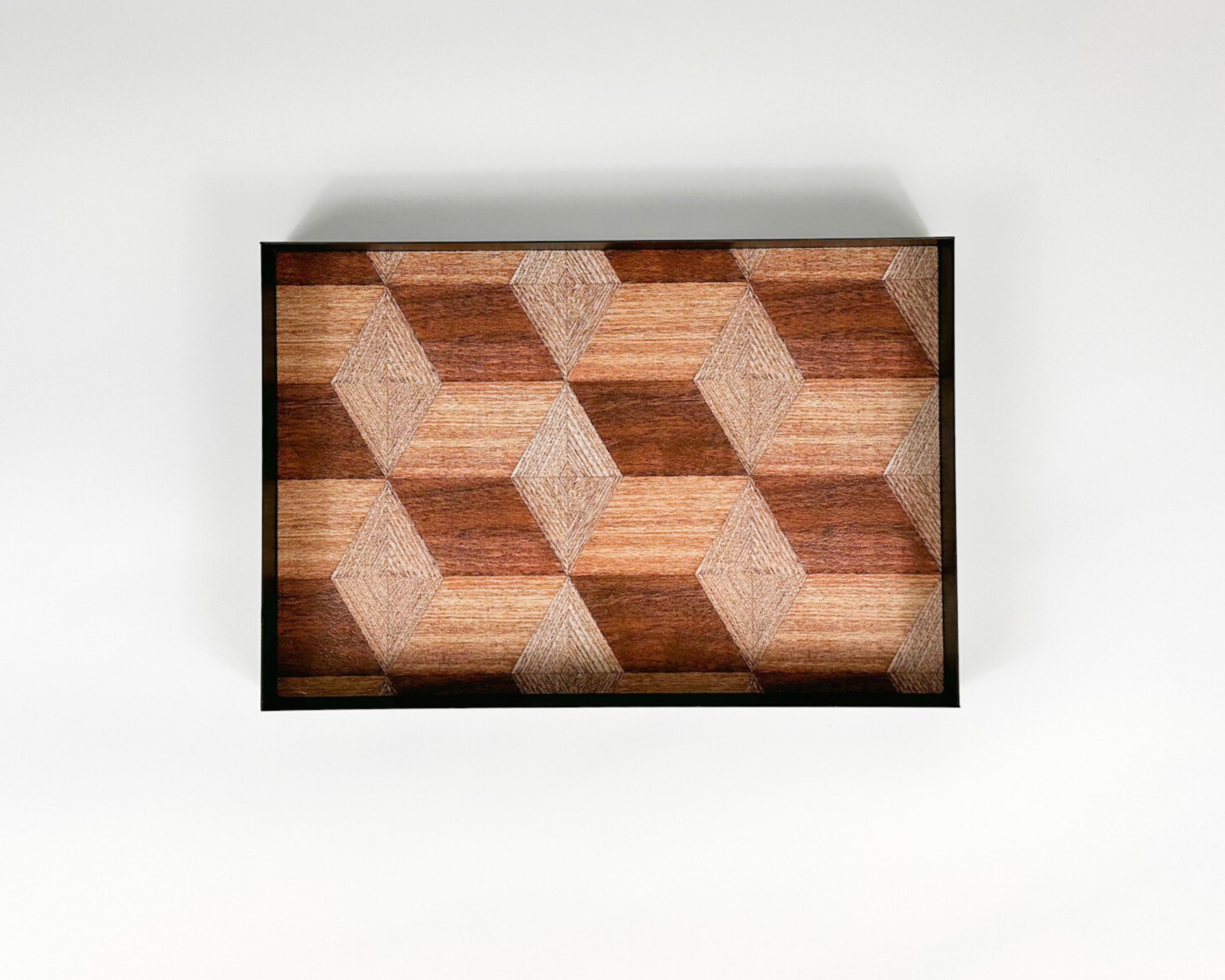 June Rectangle Iron Serving Tray with Wood-Effect Liner – Modern Decorative Metal Tray for Coffee Table or Dining Décor