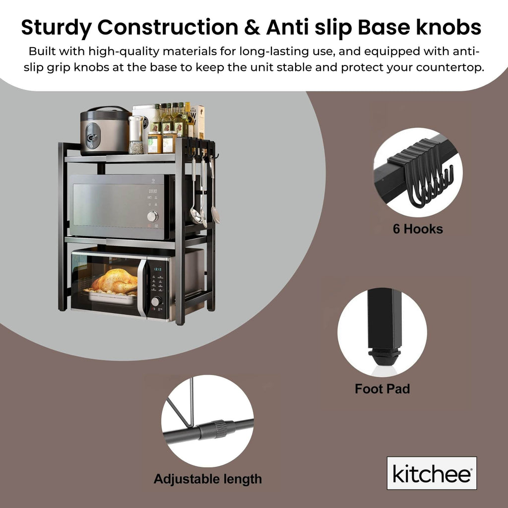 Kitchee Microwave Double Shelf - Expanding Storage Rack Kitchen Organiser Stand-3
