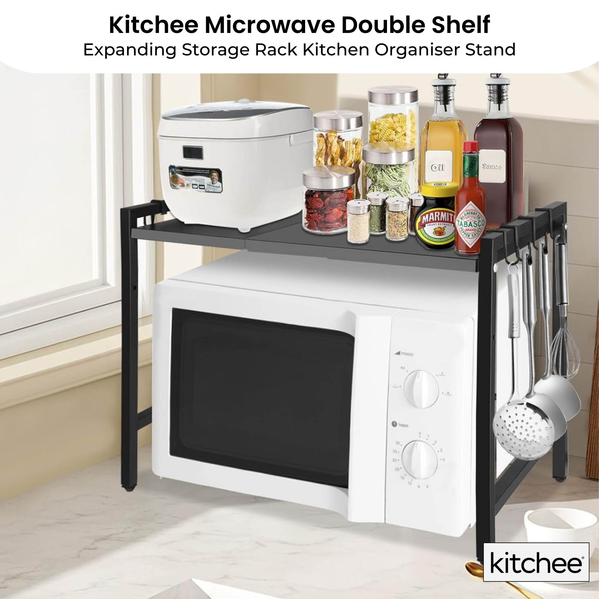 Kitchee Microwave Single Shelf - Expanding Storage Rack Kitchen Organiser Stand-1