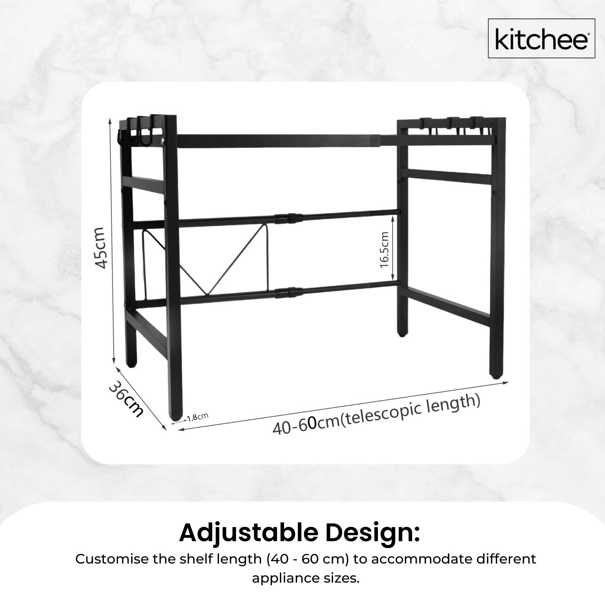 Kitchee Microwave Single Shelf - Expanding Storage Rack Kitchen Organiser Stand-2