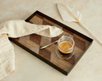 June Rectangle Iron Serving Tray with Wood-Effect Liner – Modern Decorative Metal Tray for Coffee Table or Dining Décor
