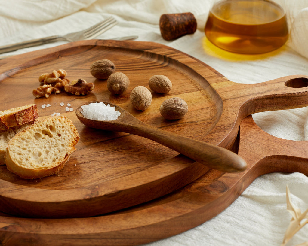 Alma Natural Acacia Wood Round Serving Board Set with Spoon – 2-Piece Handcrafted Charcuterie Boards