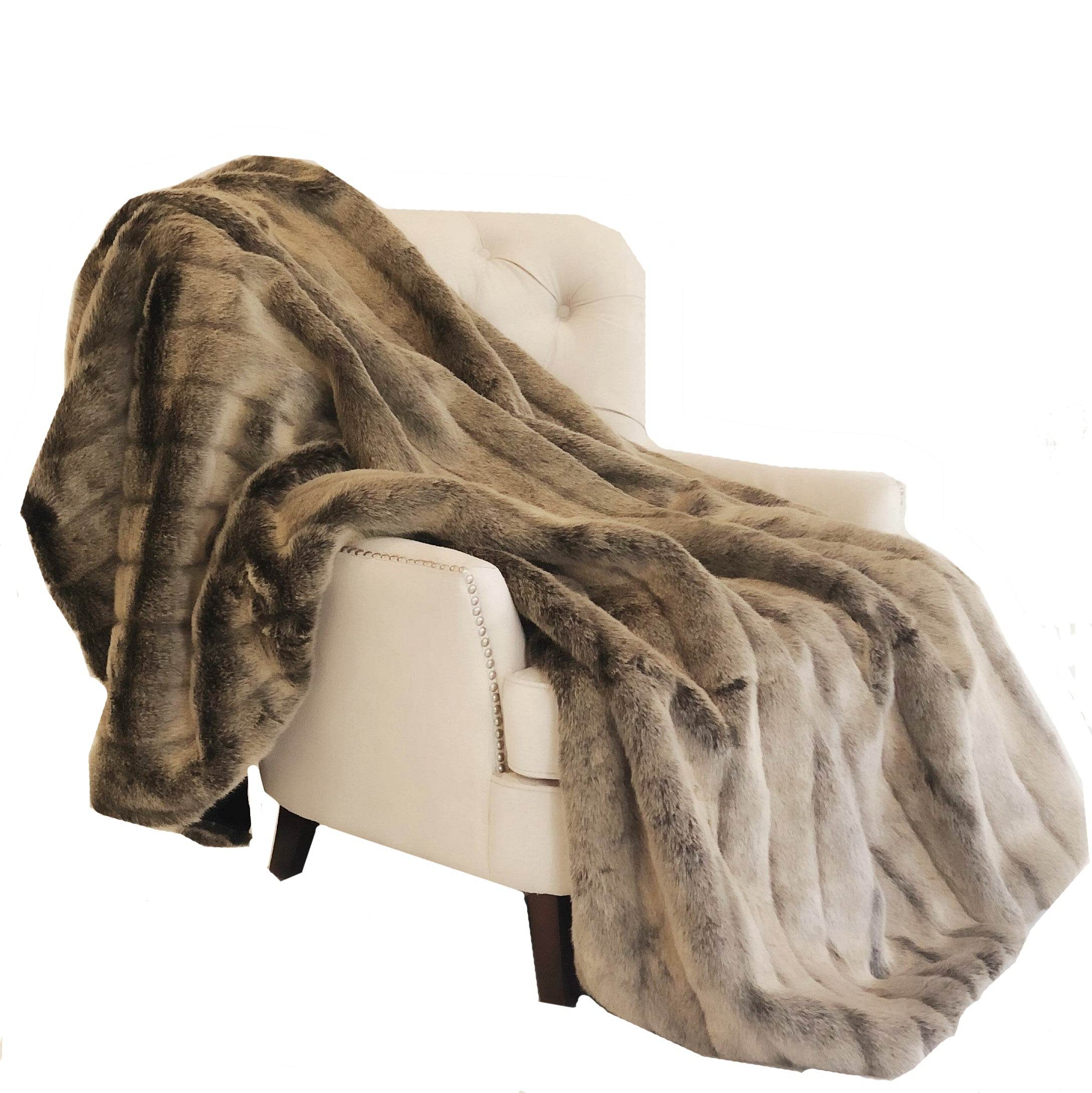 Frost Mink Dark Brown Luxury Faux Fur Throw – Handmade Reversible Designer Blanket (Vegan & High-End Décor)