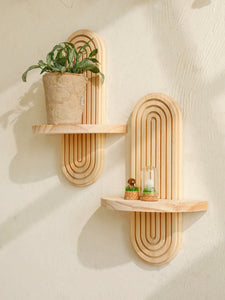 Geometric Wall Mounted Wooden  Shelves Natural Wood Finish