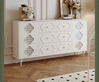 Luxury French Retro Sideboard Buffet Cabinet – Handcrafted Solid Wood with Begonia Glass & Designer Fretwork