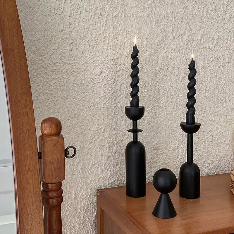 Geometric Black Wooden Candle Holder – Stylish & Highly Popular Room Accent