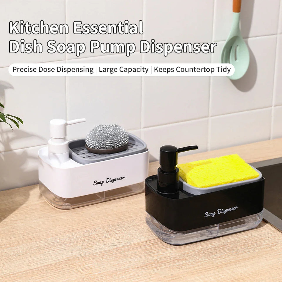 Press Type Kitchen Manual Soap Dispenser Hand Hand Pump Leak-Proof Detergent Dispenser with Sponge Holder Cleaning Tool