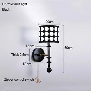 Luxury Mid-Century Art Deco Fabric Wall Sconce – Black & White Elegance