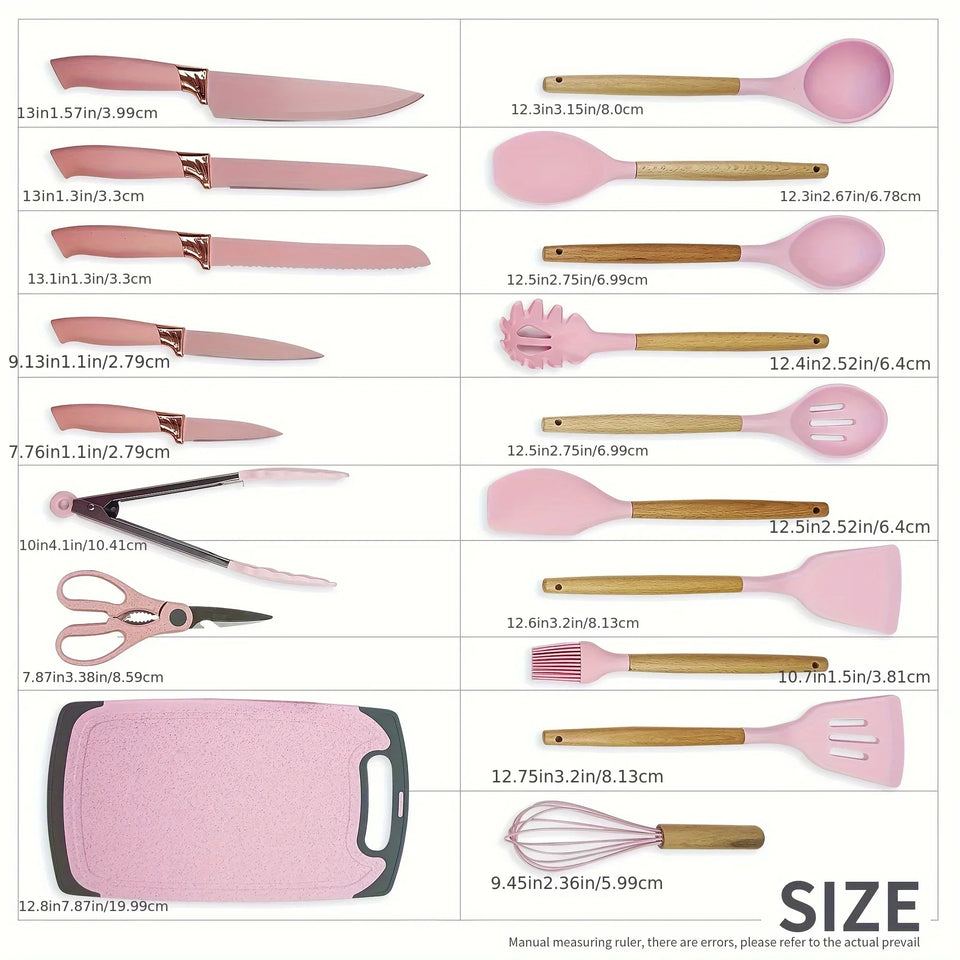 19-Piece Silicone Kitchen Utensils & Knife Set with Chopping Board