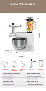 10L Chef Stainless Steel Electric Mixer – 1500W High Power with 6L Bowl & Splash-Proof Cover