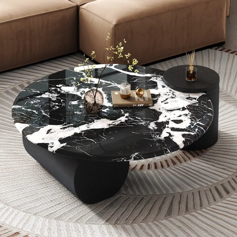 Moderne Hedendaagse Luukse Marmer Koffietafel – Minimalistiese Natuursteen met Massiewe Houtraam