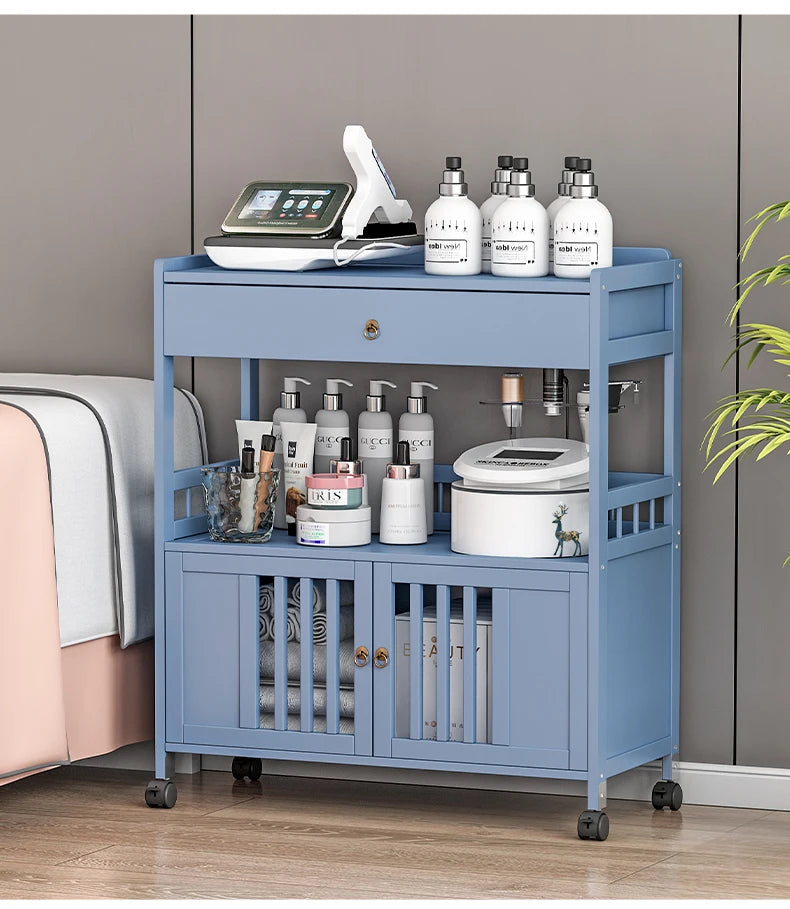 Eco-Friendly Bamboo Storage Cabinet – Natural & Greyish Blue