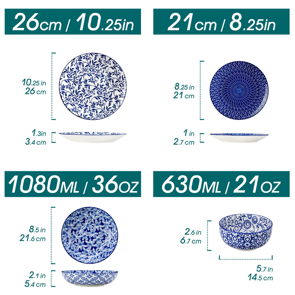 Elegant Blue & White Porcelain Dinnerware Set – Multiple Sizes Available