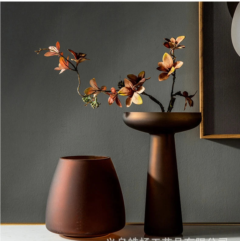 Luxury Frosted Glass Hydroponic Vase – Coffee & Frosted Elegance