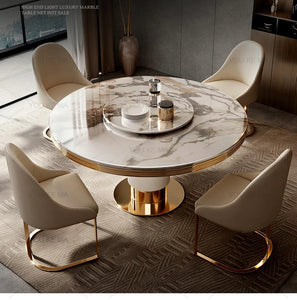 Luxury Round Marble Dining Table with Gold Frame 6-10 people