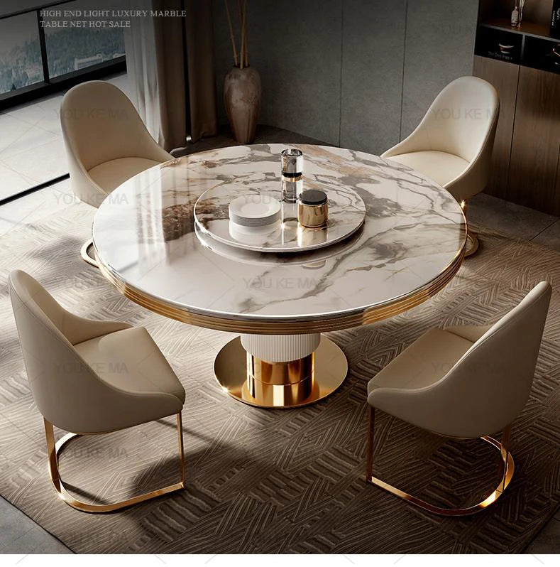 Luxury Round Marble Dining Table with Gold Frame 6-10 people