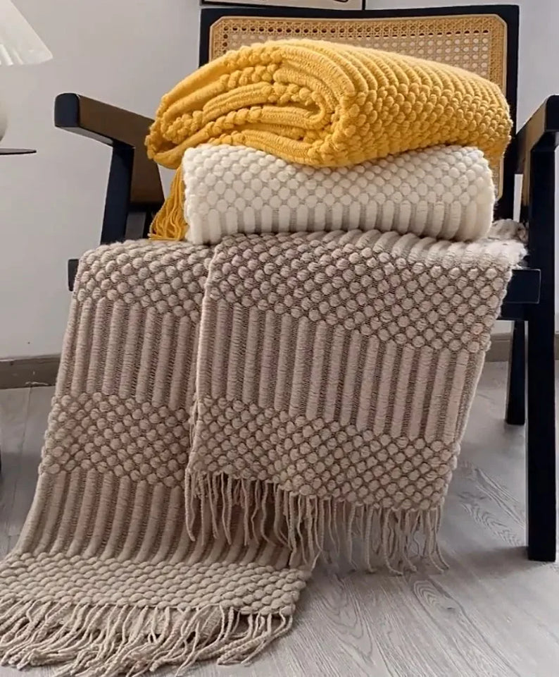 Bohemian/ Country Knitted Weave Blanket Throw –in various colors and sizes