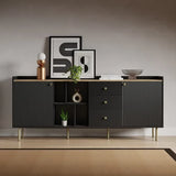 Extra Wide Retro Ribbed Sideboard with Gold Accents