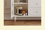 Luxury French Retro Sideboard Buffet Cabinet – Handcrafted Solid Wood with Begonia Glass & Designer Fretwork