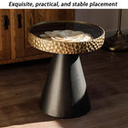 Uitstekende Luukse Art Deco Boho Koffietafel – Handgemaakte Natuurlike Skulp Inlegsel met Smeeyster Geometriese Basis &amp; Glasblad