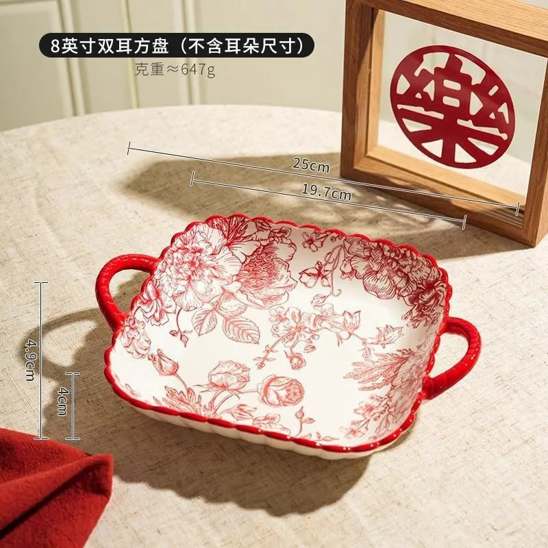 Timeless Elegance Red & White Flower Porcelain Dinnerware Set