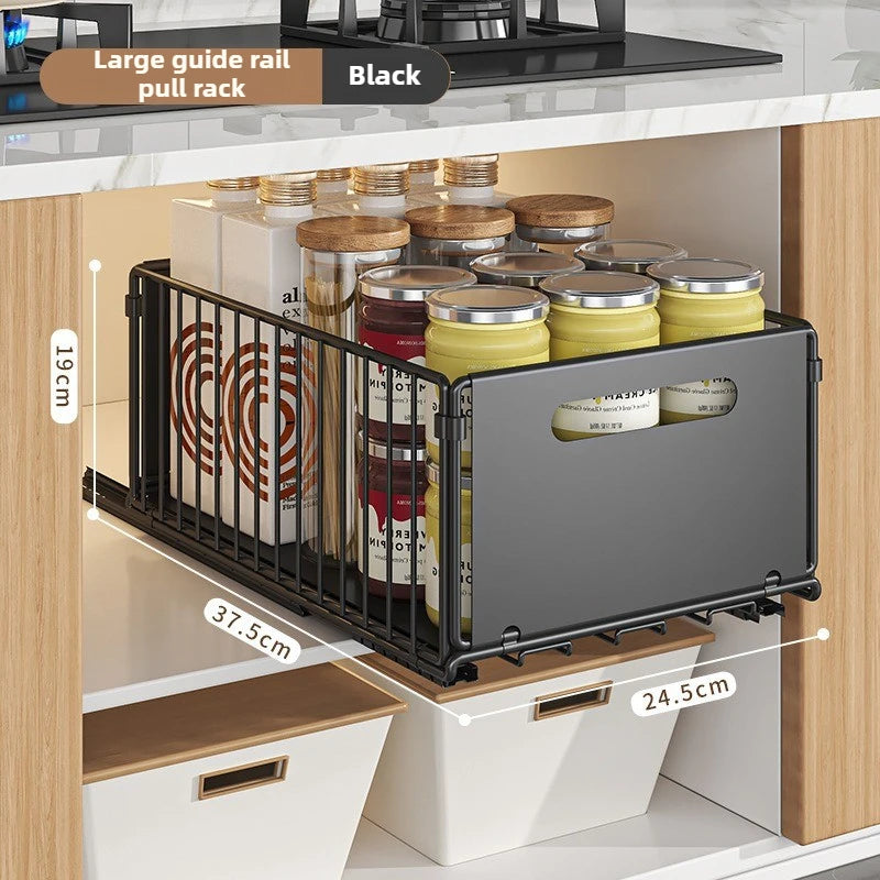 Carbon Steel Pull-Out Folding Cabinet Storage Rack – Double Layer, Heavy-Duty