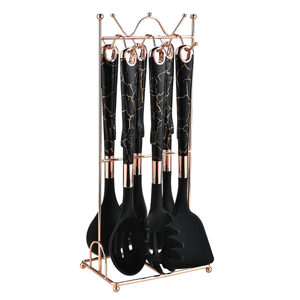 8-Piece Heat-Resistant Silicone Kitchenware Set with Storage Rack