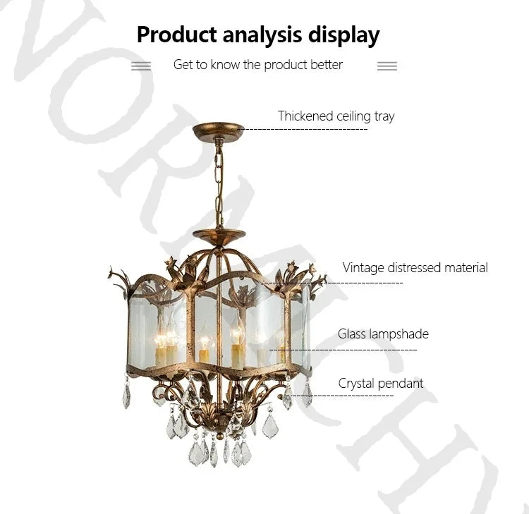 American Retro Style Dining Room Chandelier French Candle Crystal Pendant Lights For Bedroom Living LED Lighting Lamp Home Decor