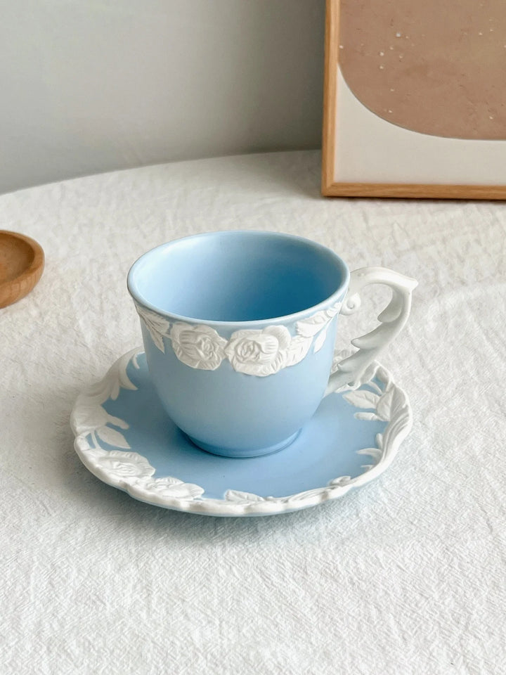 Vintage-Inspired Rose Tea & Coffee Cup Set with Saucer and Cake plate