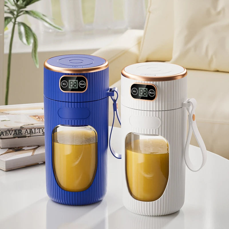 Electric Rechargeable Portable Juicer – 10 Blades with LED Display (Blue & White)