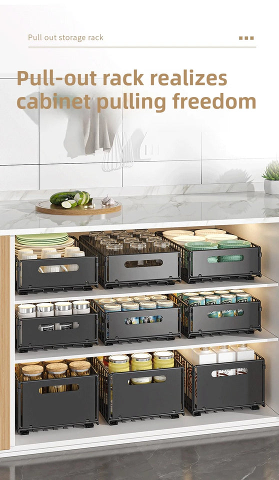 Carbon Steel Pull-Out Folding Cabinet Storage Rack – Double Layer, Heavy-Duty