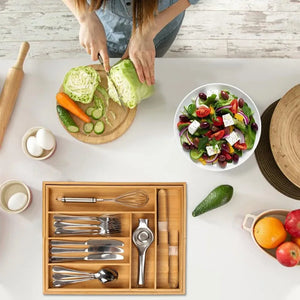 Adjustable Bamboo Cutlery Drawer Organiser – Smart & Stylish Storage