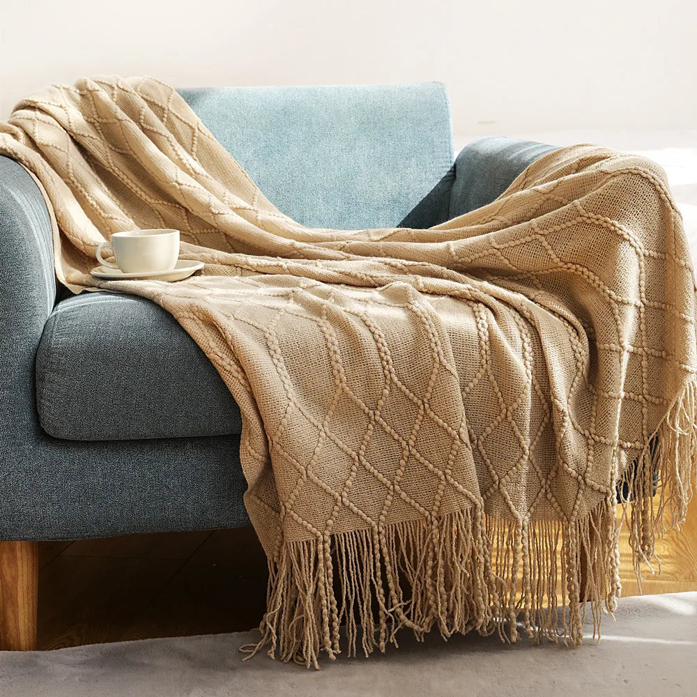 Bohemian/ Country Knitted Weave Blanket Throw –in various colors and sizes