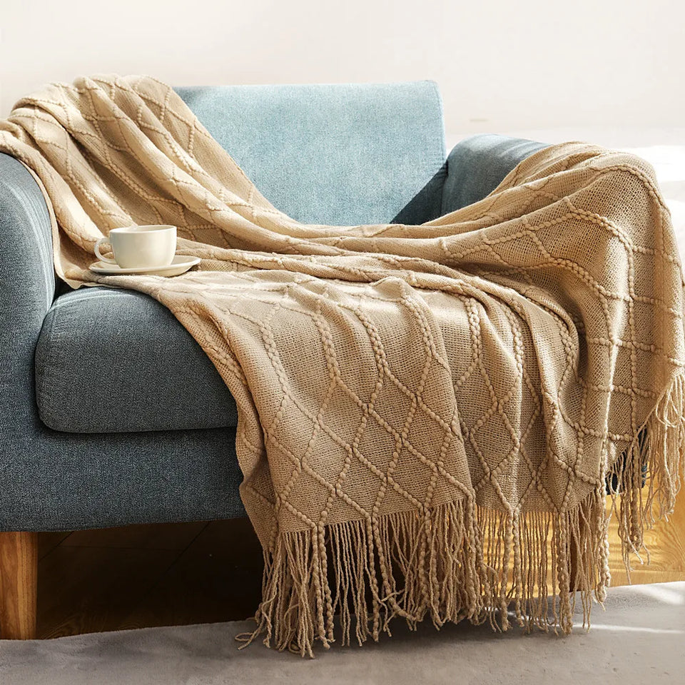 Bohemian/ Country Knitted Weave Blanket Throw –in various colors and sizes