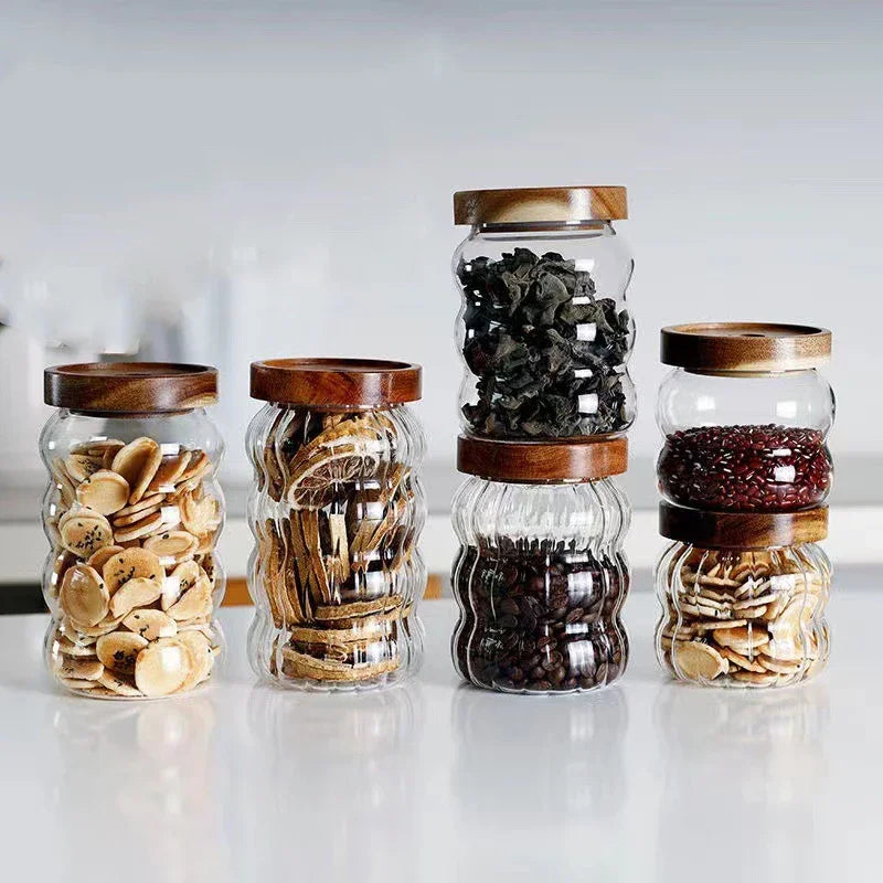 3-Piece high-quality Borosilicate Glass Kitchen Canister Set – With Wooden Lids
