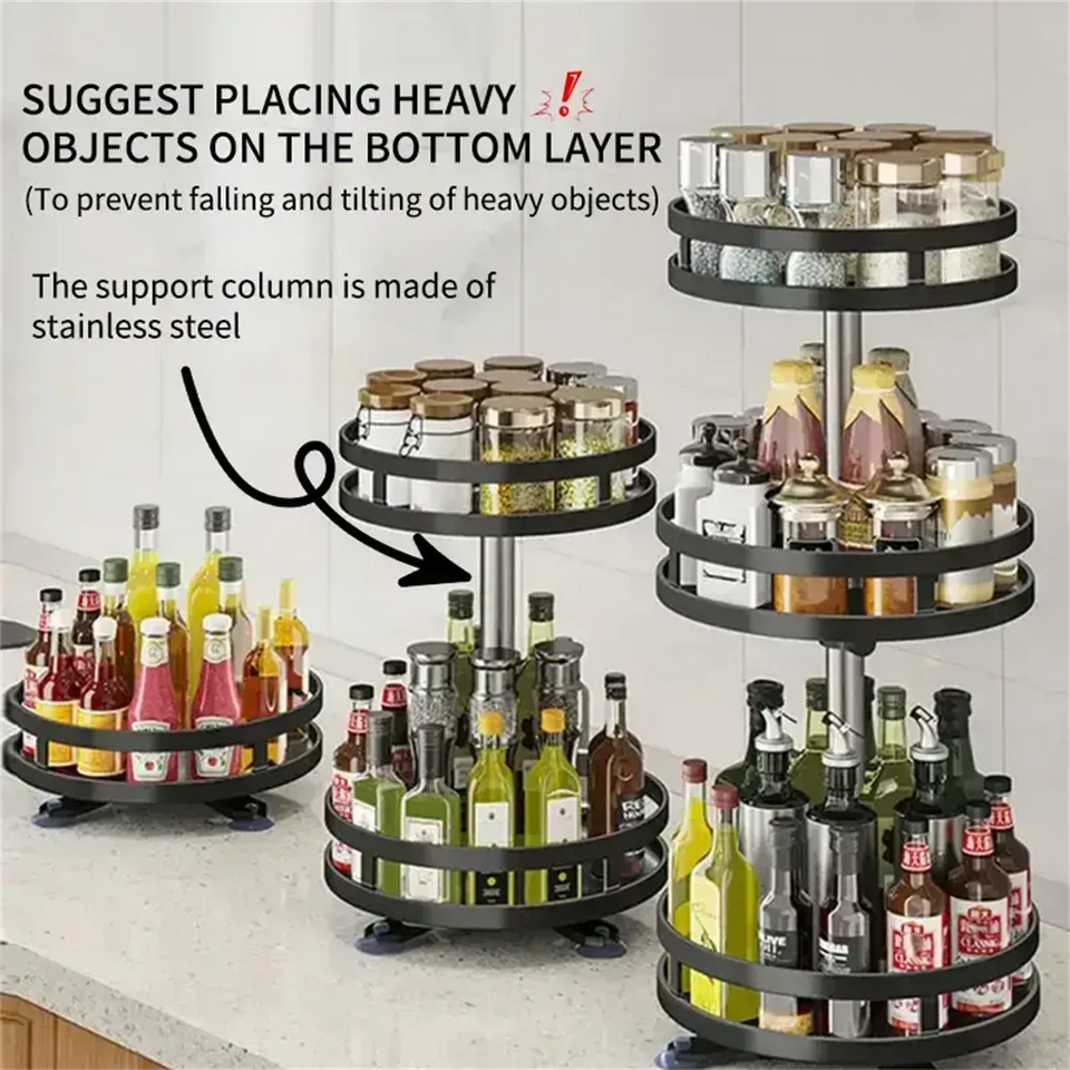 360° Rotating Carbon Steel Spice Rack Organizer – Adjustable Multi-Layer with Suction Cups