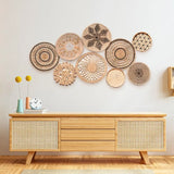 9-Piece Boho & Hamptons Style Rattan Wall Hanging Set – Neutral Tones & Timeless Sophistication
