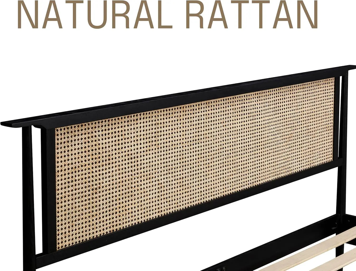 Luxury Modern Minimalist Rattan & Solid Oak Bedframe – Eco-Friendly Contemporary Design