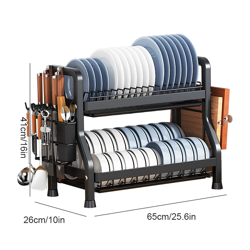 High Quality Dish Drying Rack 2/3-Tier Carbon Steel Kitchen Dish Rack Drainboard Set Dish Drainer
