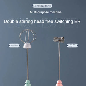 3-Speed USB Electric Milk Frother & Egg Beater – Dual Head | Mint Green, Pink, Black