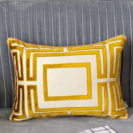 Golden Jacquard Luxury Cushion Cover - Modern Geometric Design