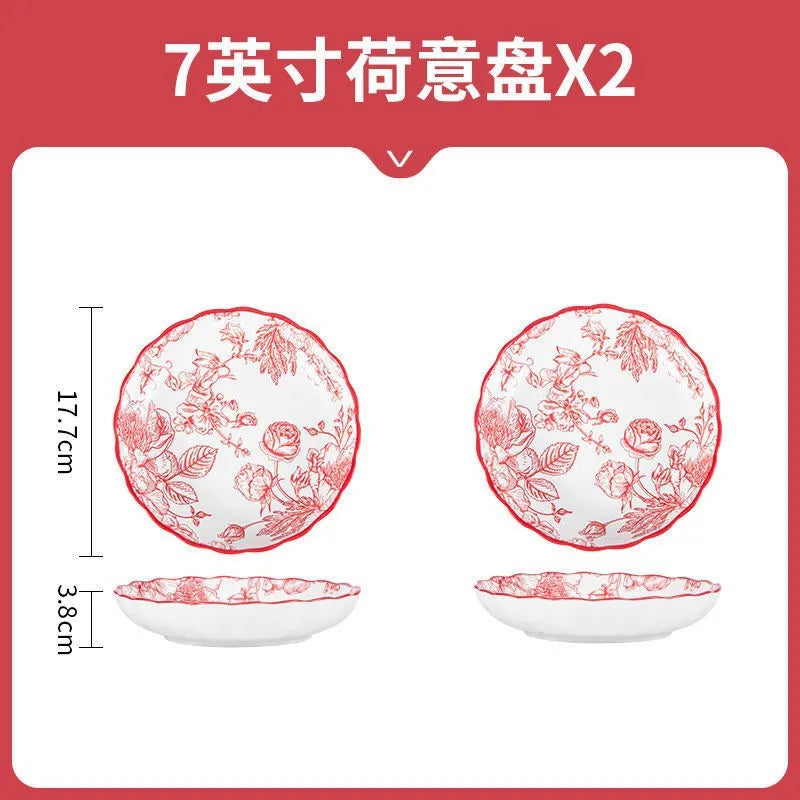 Timeless Elegance Red & White Flower Porcelain Dinnerware Set